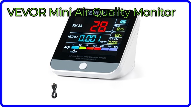 VEVOR DM306 compact air quality monitor showing particle and gas readings