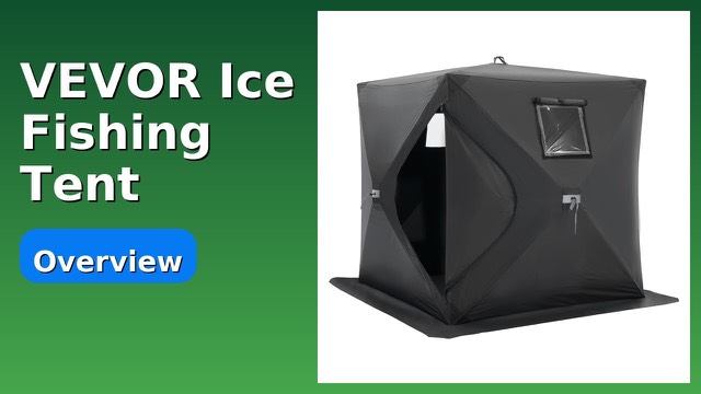 VEVOR DT031 pop-up hub-style ice fishing shelter in dark fabric on a frozen lake