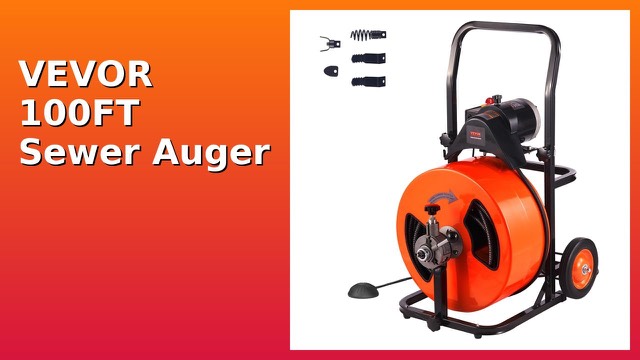 VEVOR 100ft electric drain cleaning machine in orange and black on wheels