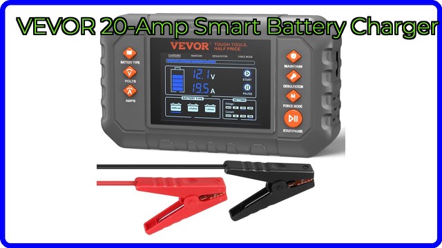 VEVOR GS280C 20-amp smart battery charger with LCD display and clamps