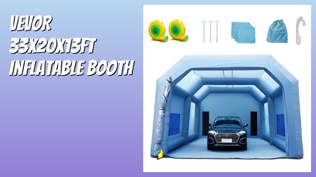 Blue VEVOR inflatable spray paint booth set up over a car