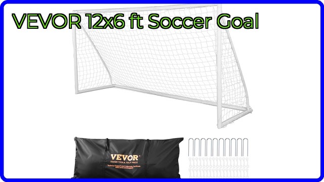 VEVOR 12 by 6 foot portable soccer goal with white frame and net on grass