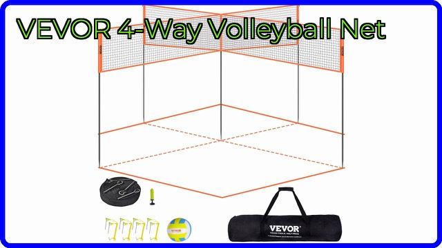 VEVOR four-way portable volleyball net set up on a lawn