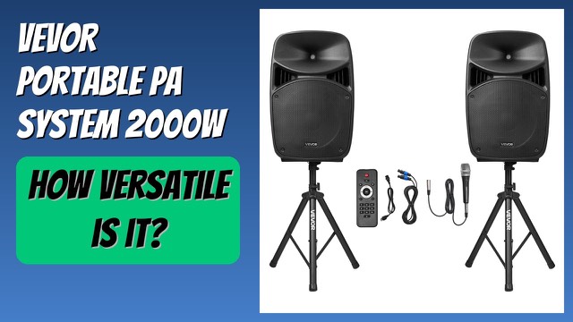 VEVOR portable PA system with two speakers, stands and a microphone