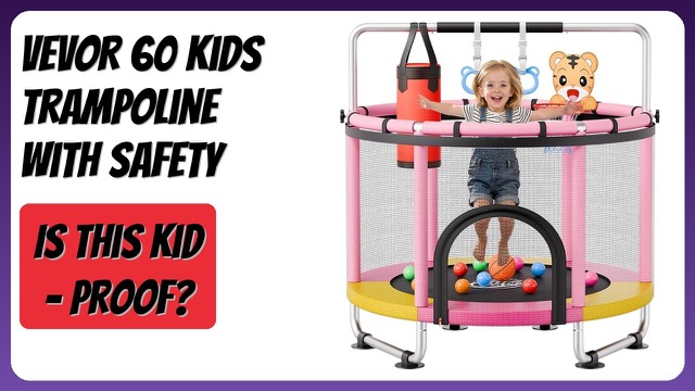 VEVOR 60-inch kids trampoline with enclosure net and foam handlebar
