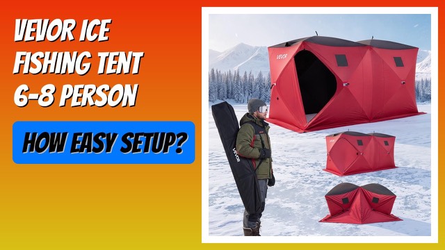 VEVOR pop-up ice fishing tent set up on a frozen lake