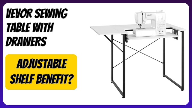 VEVOR sewing table with steel legs, drawers and folding side shelf