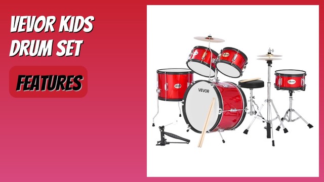 VEVOR red 5-piece junior drum set with throne, cymbal and hi-hat