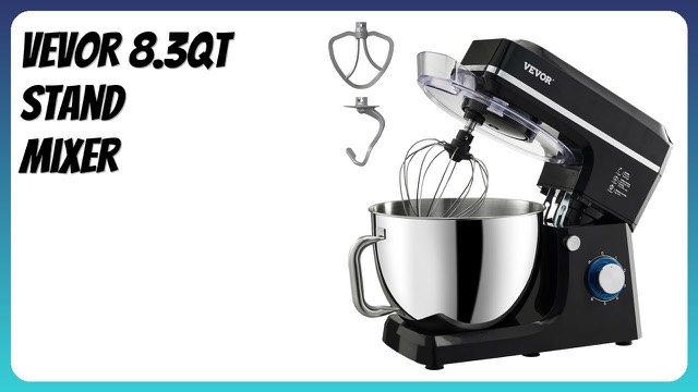 Black VEVOR 8.3 quart tilt-head stand mixer with stainless steel bowl