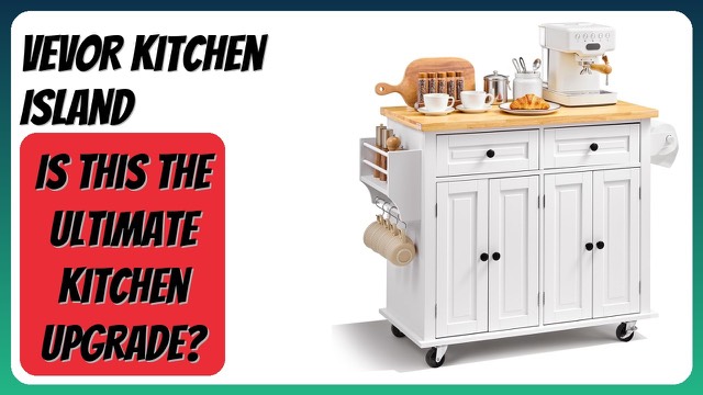 VEVOR white rolling kitchen island cart with wood top, drawer and spice rack