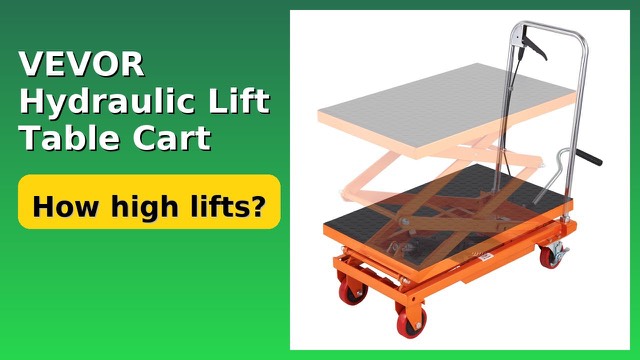 Orange VEVOR hydraulic scissor lift table cart on four wheels