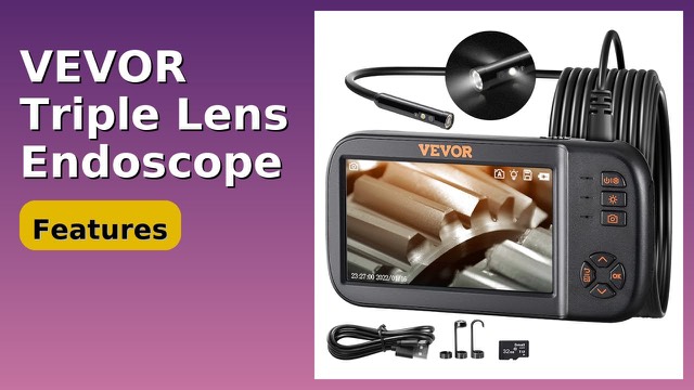VEVOR triple lens borescope with 4.5-inch screen and cable