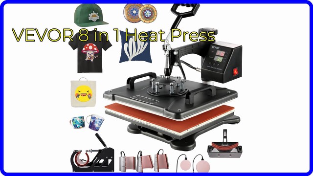 VEVOR 8-in-1 heat press machine with swing-away heating plate and mug attachments