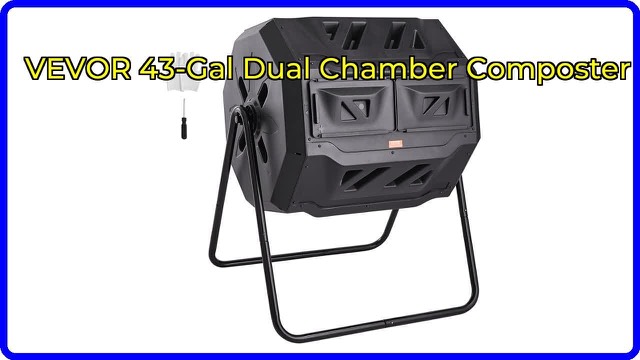 VEVOR dual chamber compost tumbler on a steel frame in a garden