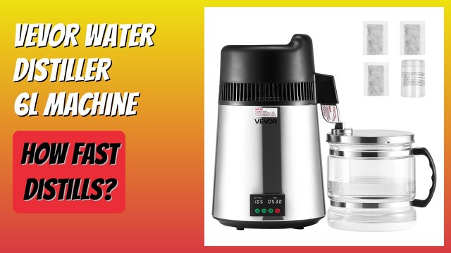 VEVOR 6L countertop water distiller in stainless steel with a glass carafe