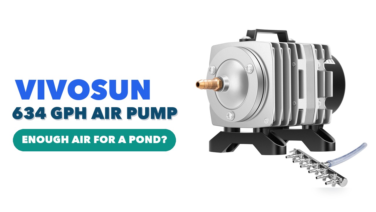 VIVOSUN 634GPH commercial air pump with aluminium housing and six-outlet manifold on a white background