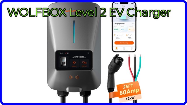 WOLFBOX E50 wall-mounted Level 2 EV charger with display and cable