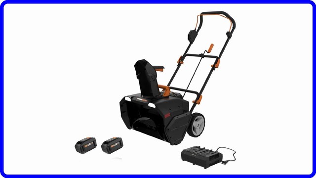 WORX WG471 40V cordless snow blower with orange body clearing a driveway