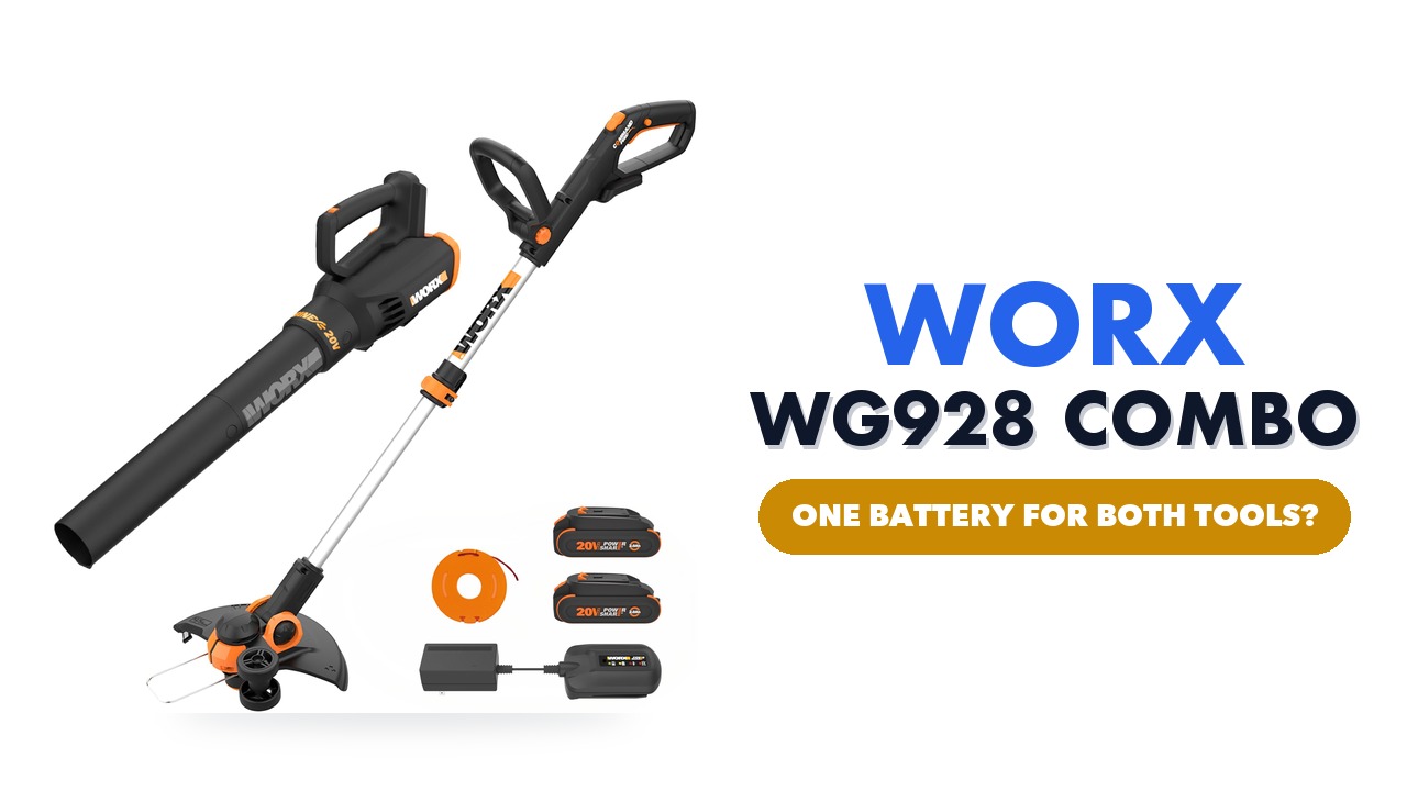 WORX WG928 cordless string trimmer and leaf blower kit on a white background