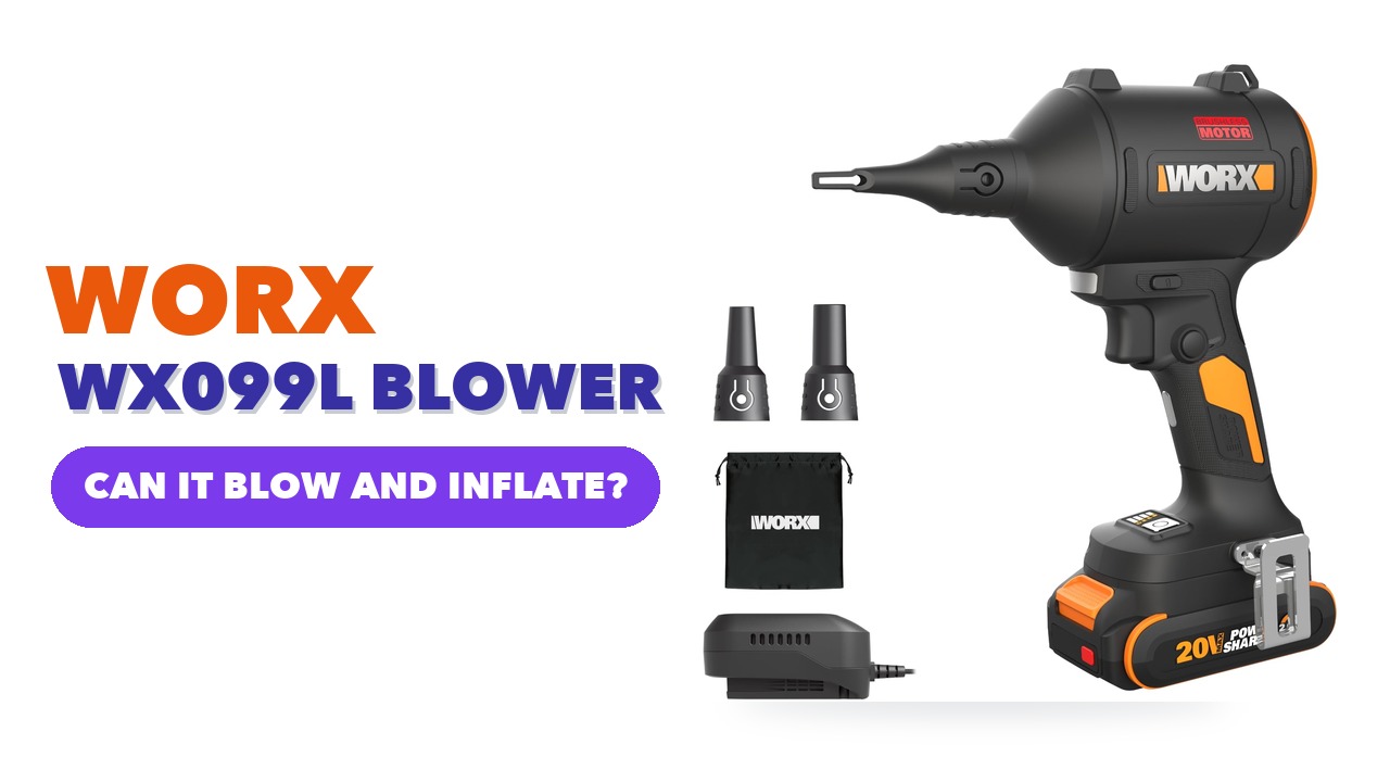 WORX WX099L 20V cordless blower and inflator with its battery