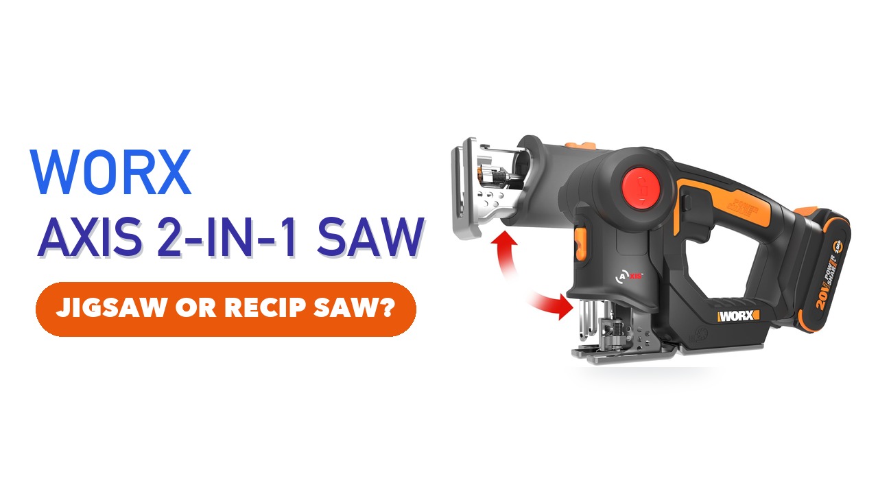 WORX Axis 2-in-1 saw showing how the head pivots between jigsaw and reciprocating saw positions