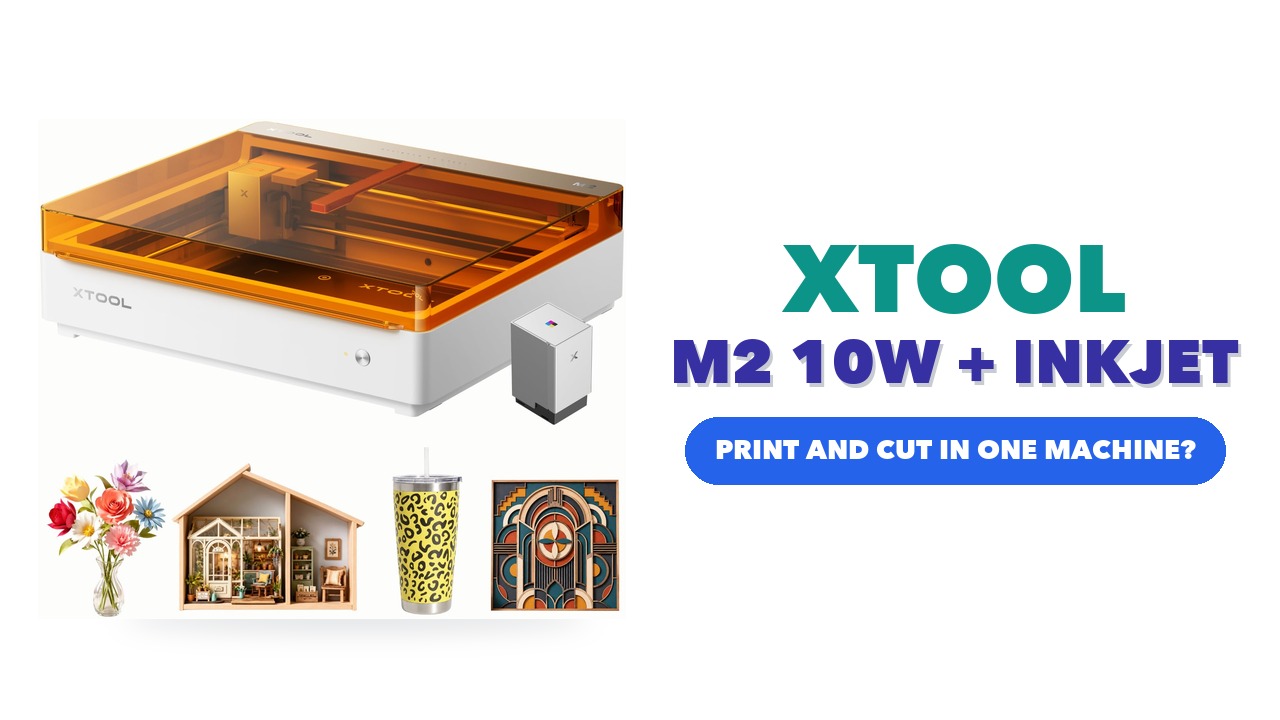 xTool M2 enclosed laser engraver with CMYK inkjet module on a white background