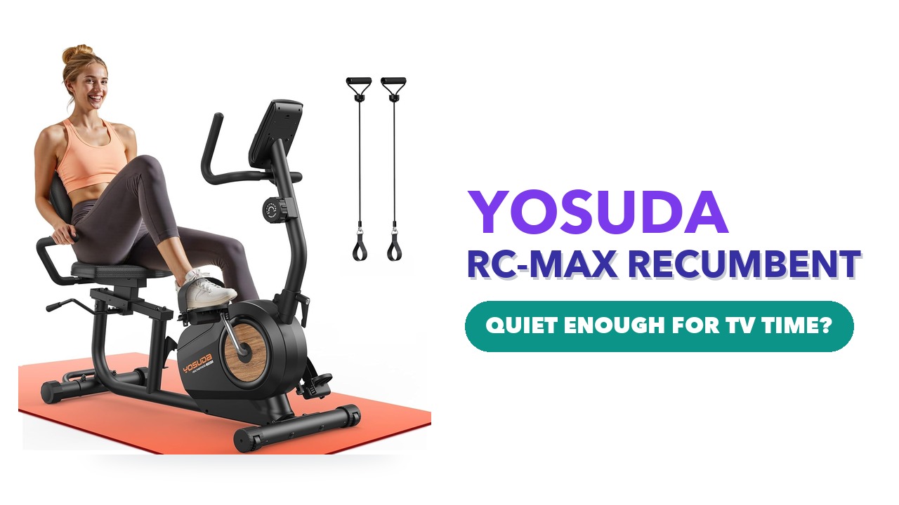 YOSUDA RC-MAX black recumbent exercise bike with padded seat and backrest on a white background
