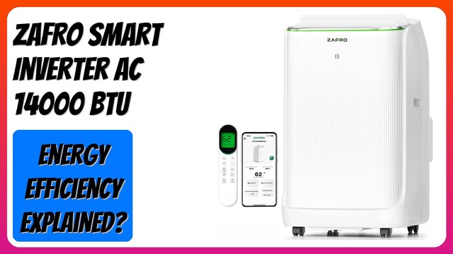 ZAFRO smart inverter portable air conditioner, tall white unit with hoses