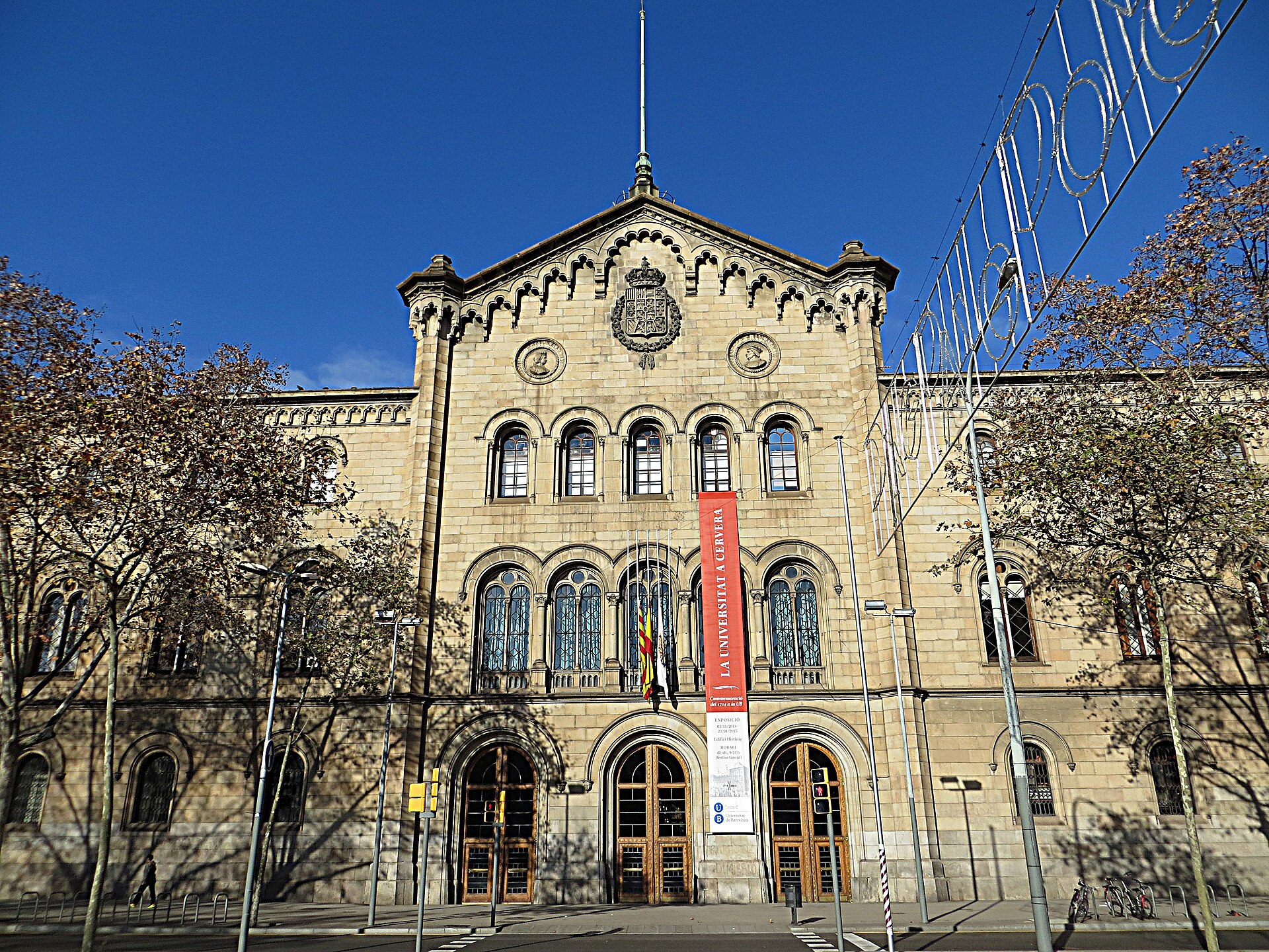 The facade of the University of Barcelona's Historic Building on Plaça de la Universitat