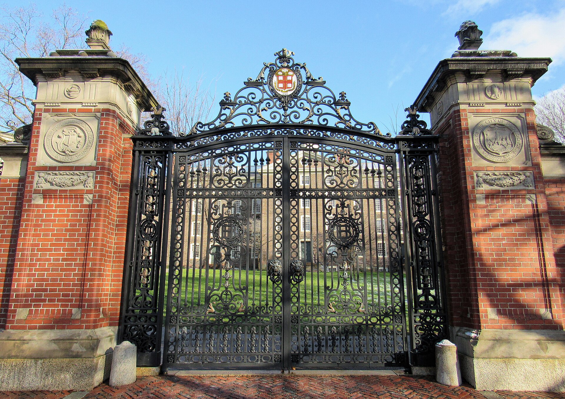 The wrought-iron Van Wickle Gates at the entrance to Brown University in Providence