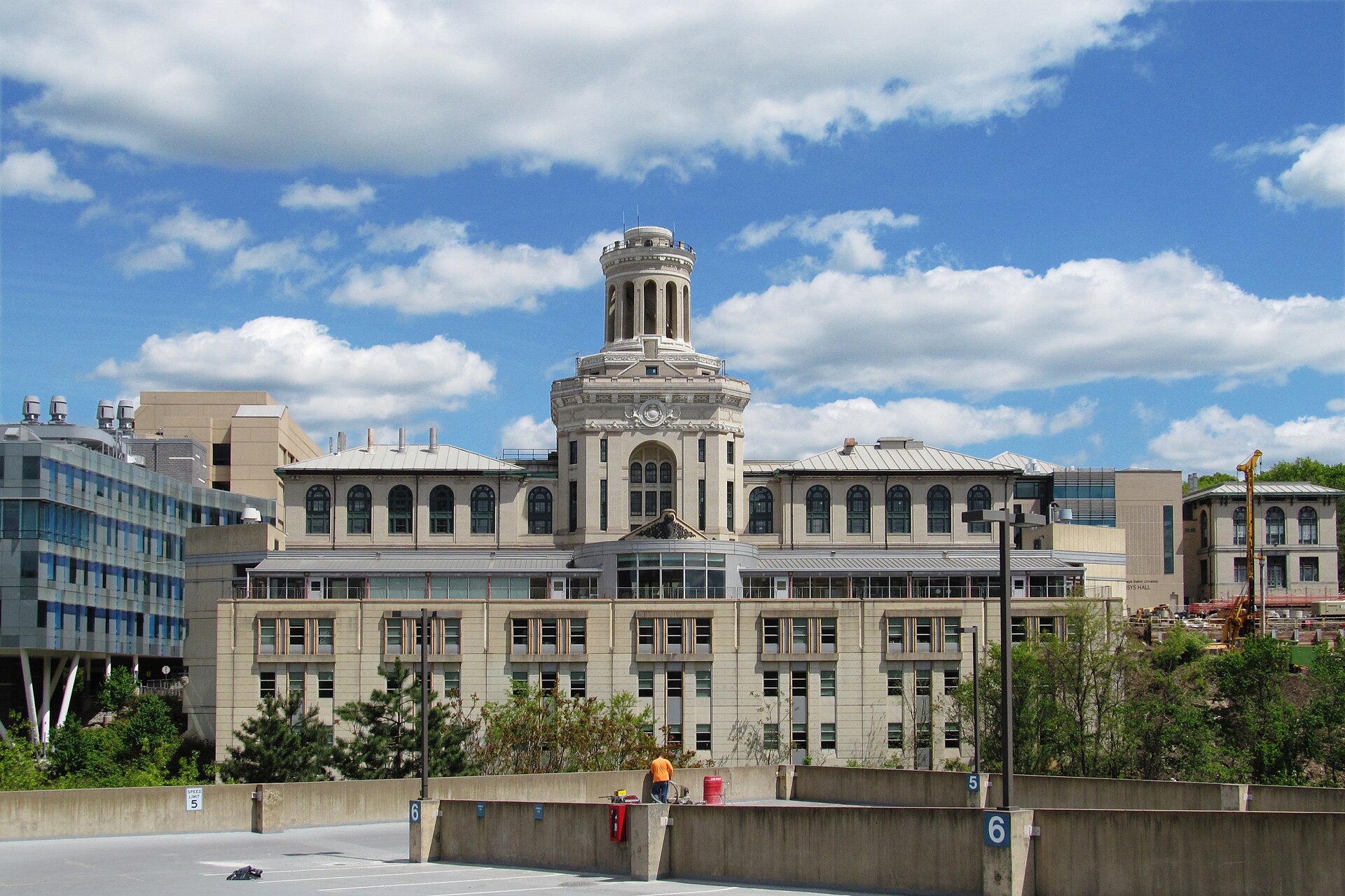 Hamerschlag Hall and its round tower at Carnegie Mellon University in Pittsburgh