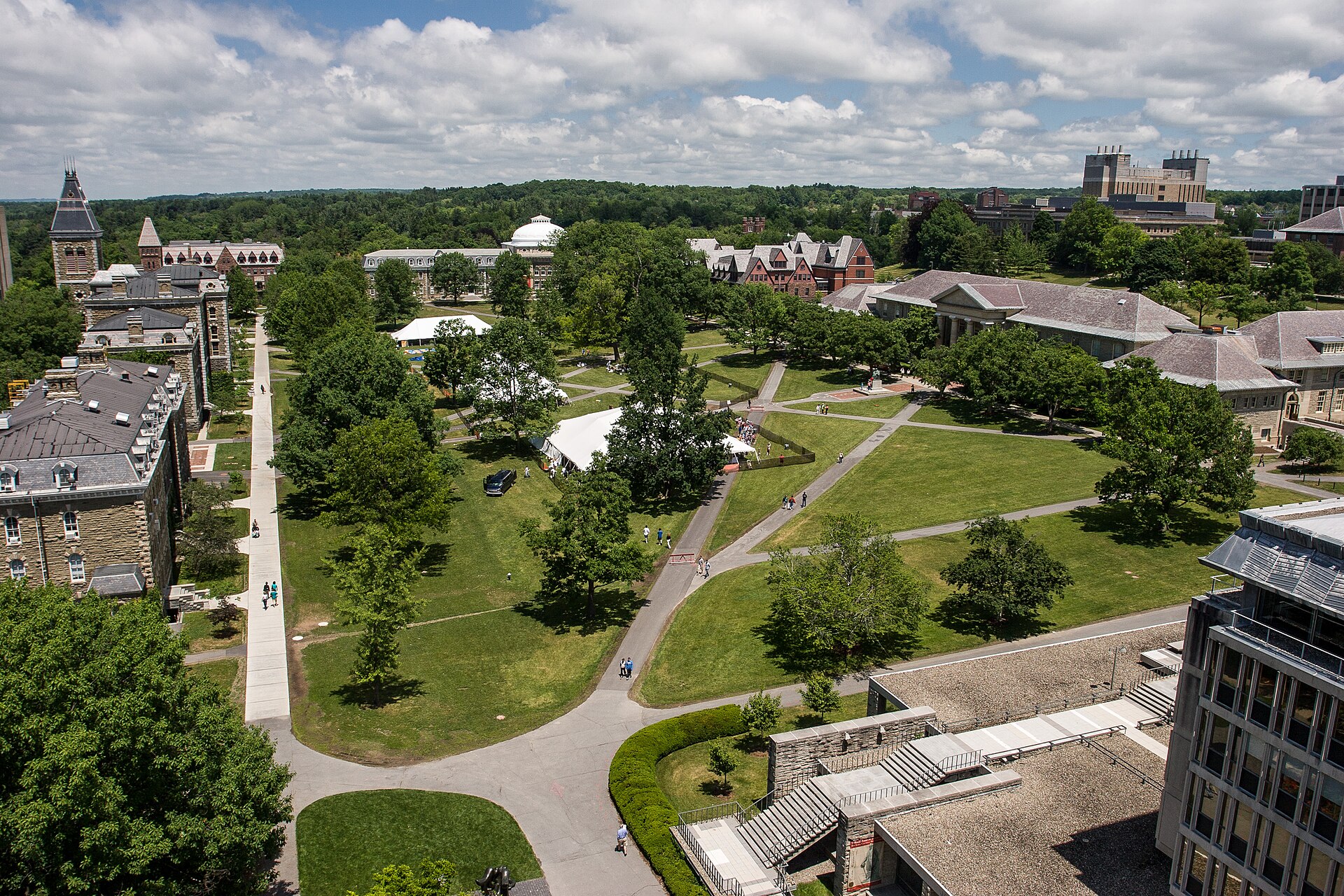 The Arts Quad at Cornell University in Ithaca, seen from McGraw Tower