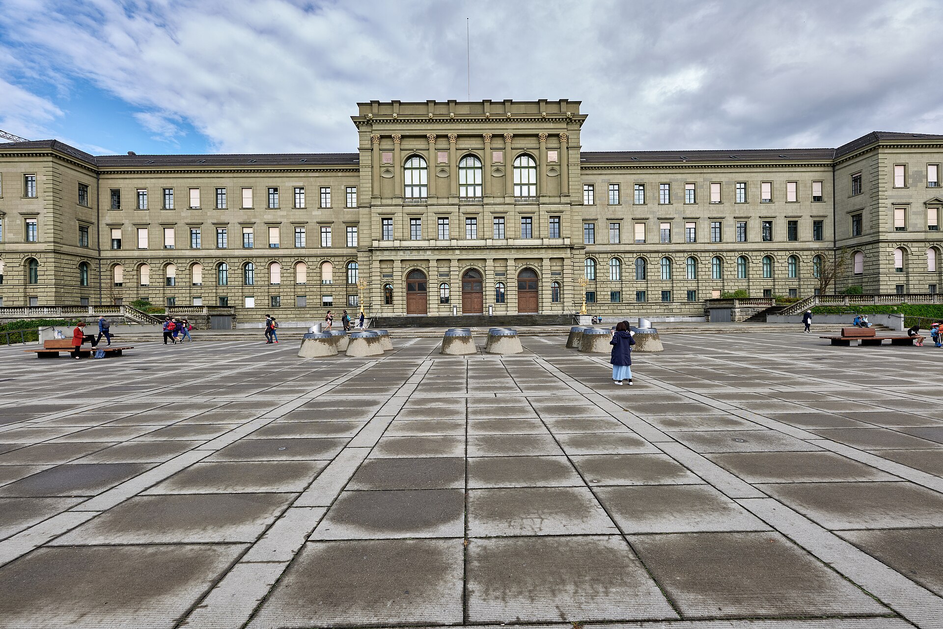 The ETH Zurich main building and the Polyterrasse above the old town of Zurich