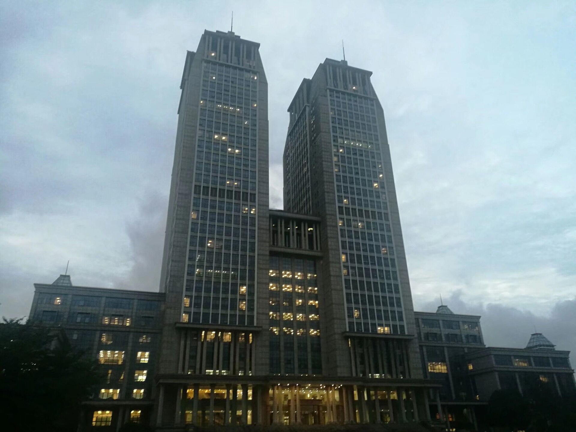 The twin towers of Guanghua Building on Fudan University's Handan campus in Shanghai