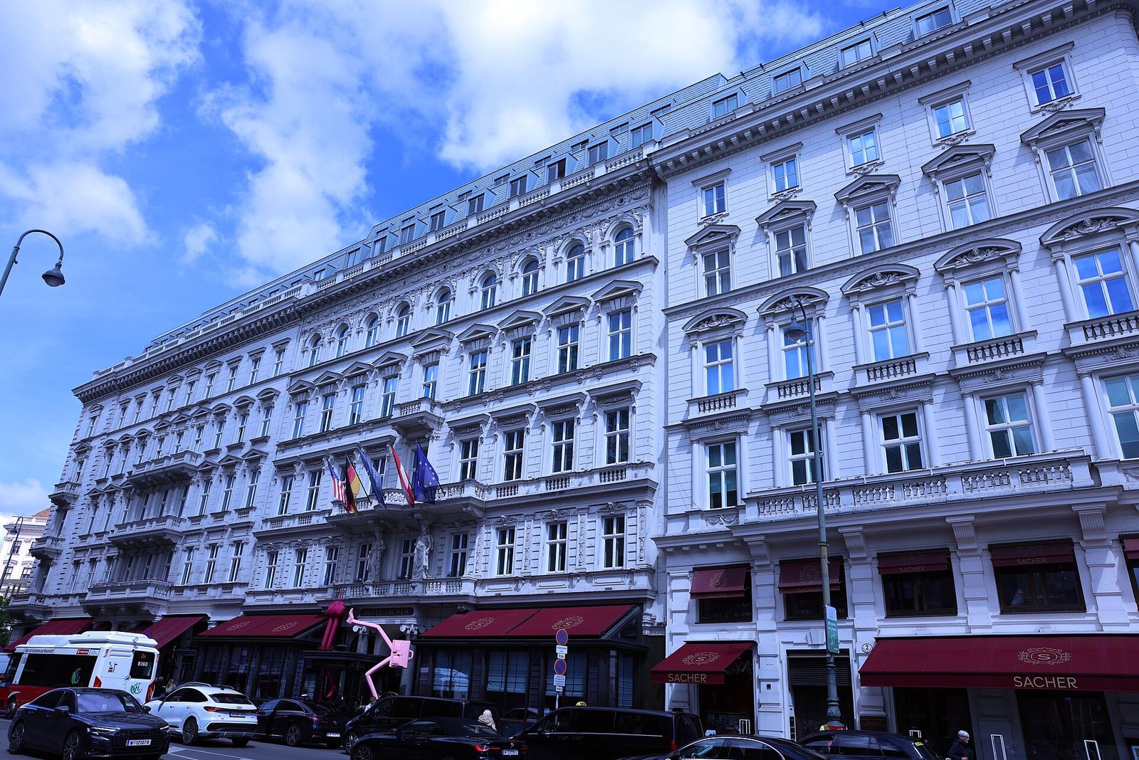 The facade of the Hotel Sacher behind the State Opera in Vienna