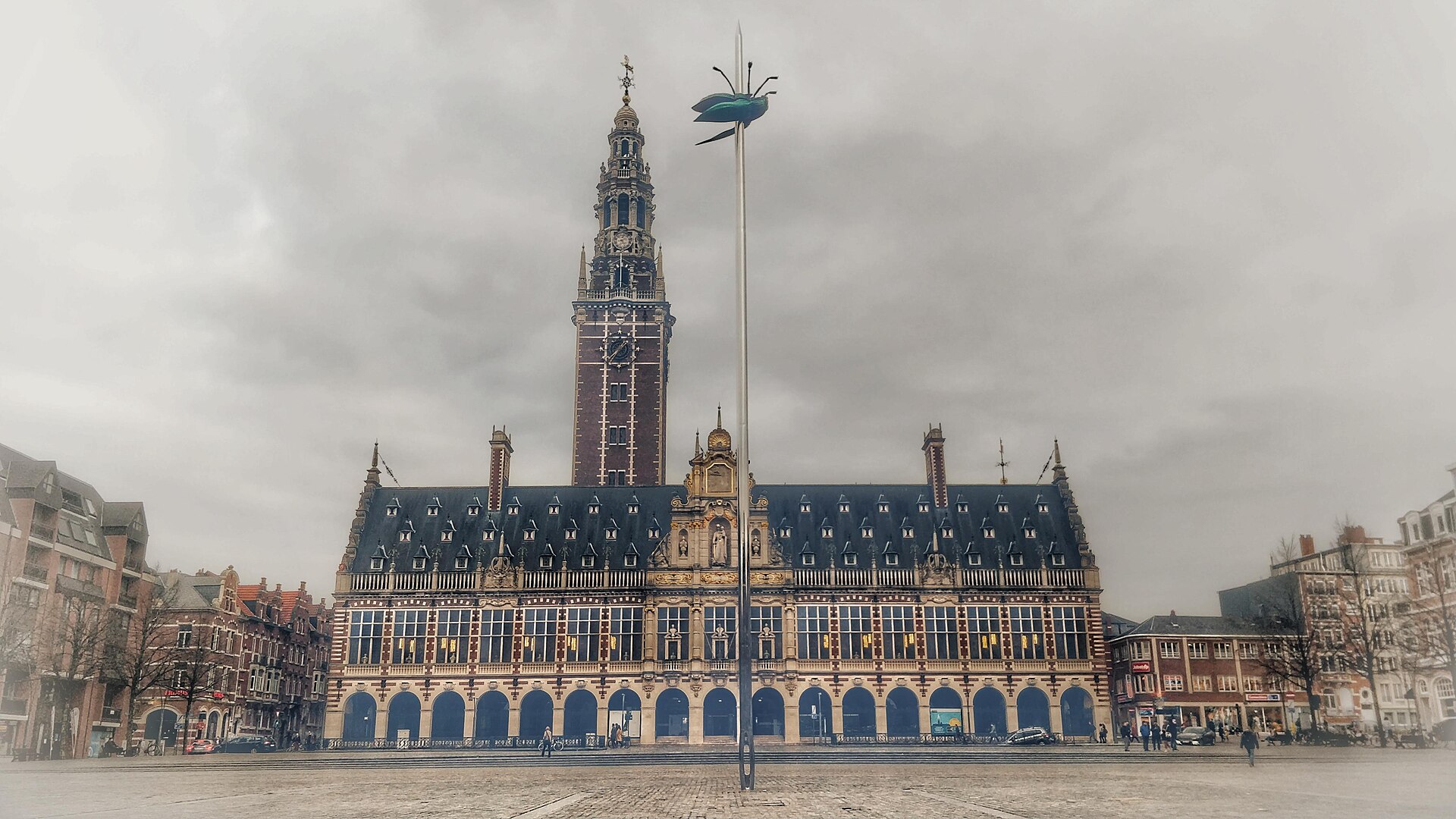 The KU Leuven University Library and its tower on Ladeuzeplein in Leuven