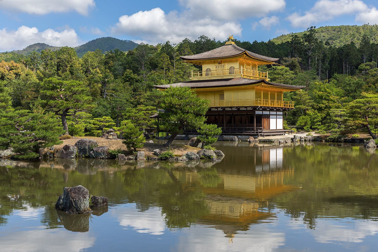 Kinkaku-ji, the Golden Pavilion, reflected in its pond in Kyoto