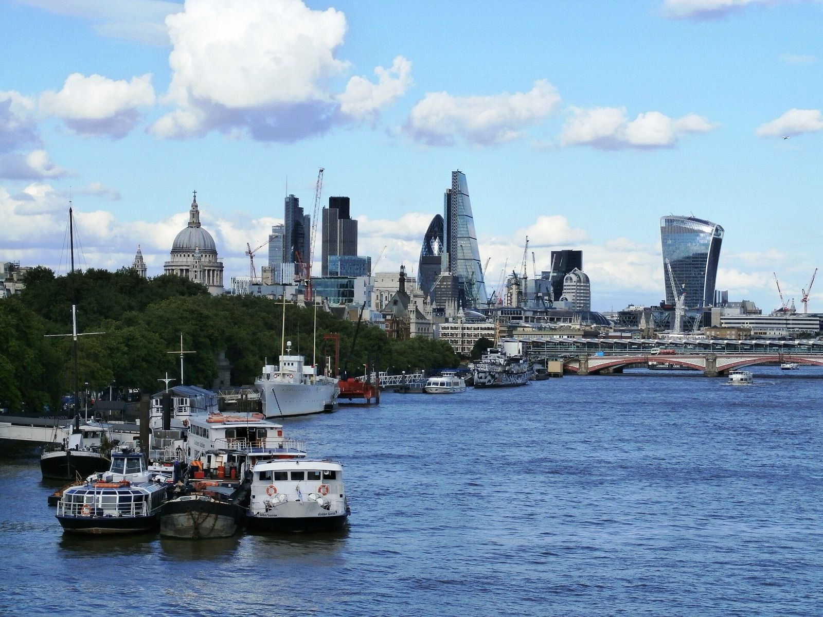 The River Thames seen from Waterloo Bridge, with St Paul's Cathedral and the towers of the City of London behind