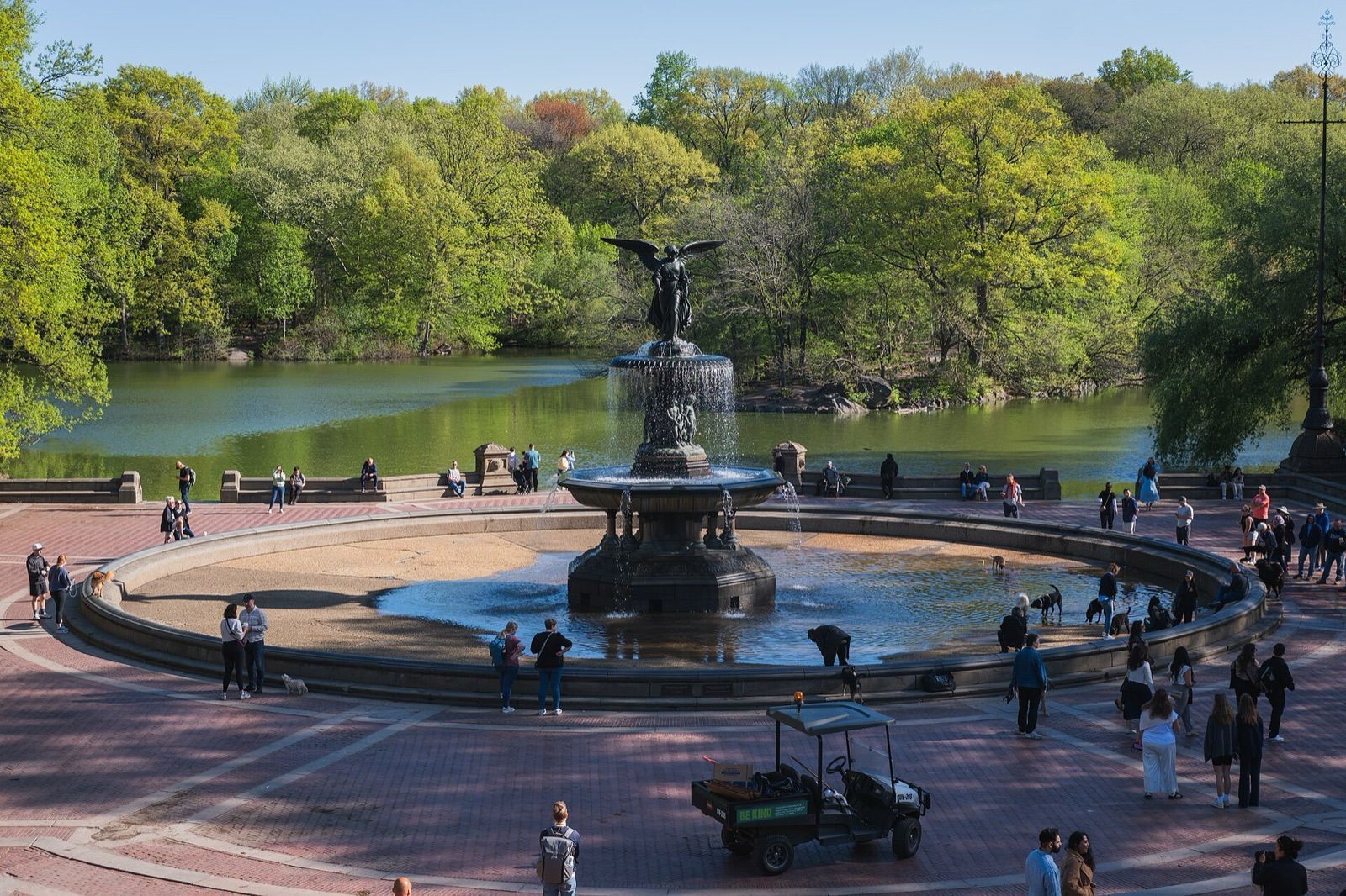 Bethesda Fountain and the Lake in Central Park, New York, in spring