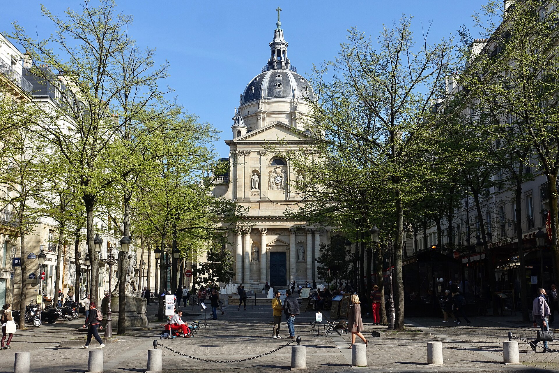 The domed Sorbonne chapel at the end of the Place de la Sorbonne in Paris