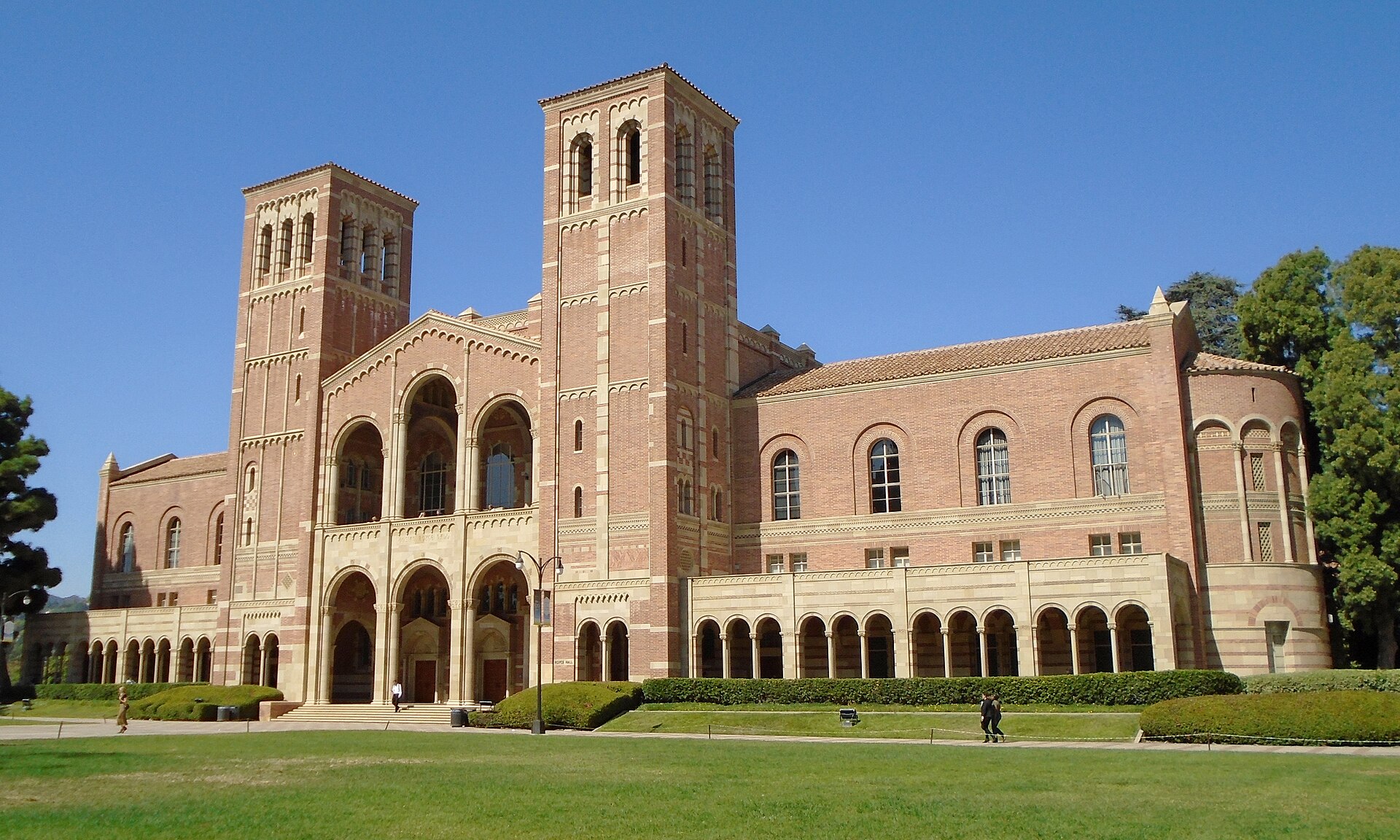 The twin brick towers of Royce Hall on the UCLA campus in Westwood