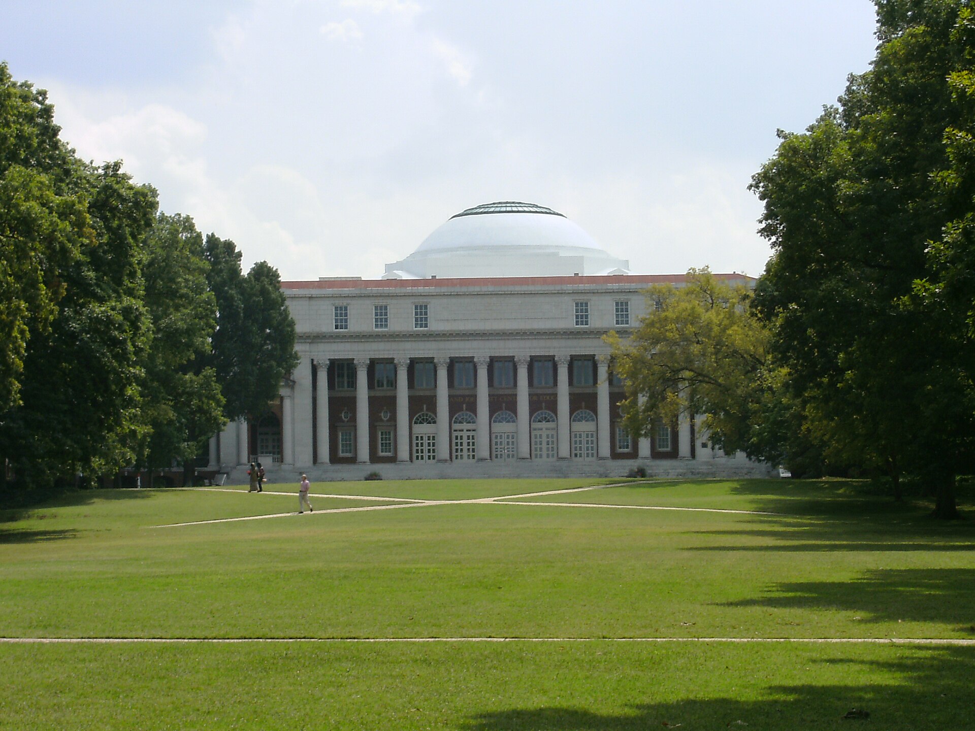 The domed Wyatt Center at the end of the Peabody lawn at Vanderbilt University