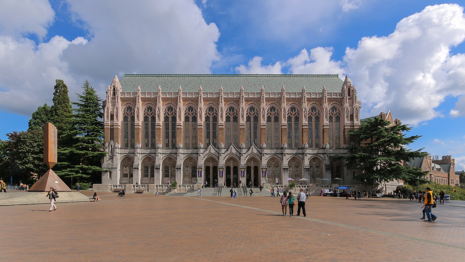 The Gothic front of Suzzallo Library across Red Square at the University of Washington