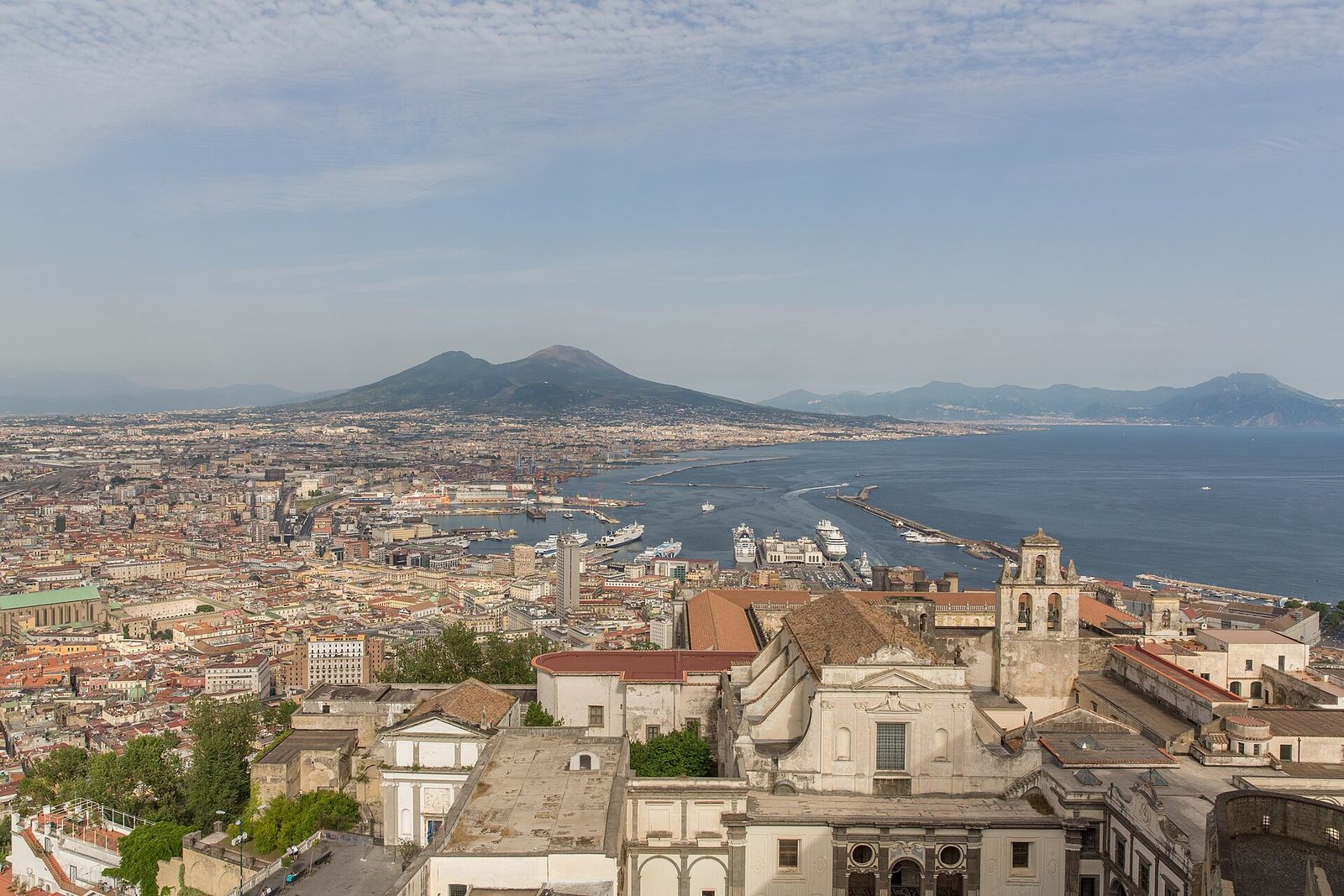 Naples and its bay seen from Castel Sant'Elmo, with Vesuvius and the Sorrento peninsula beyond