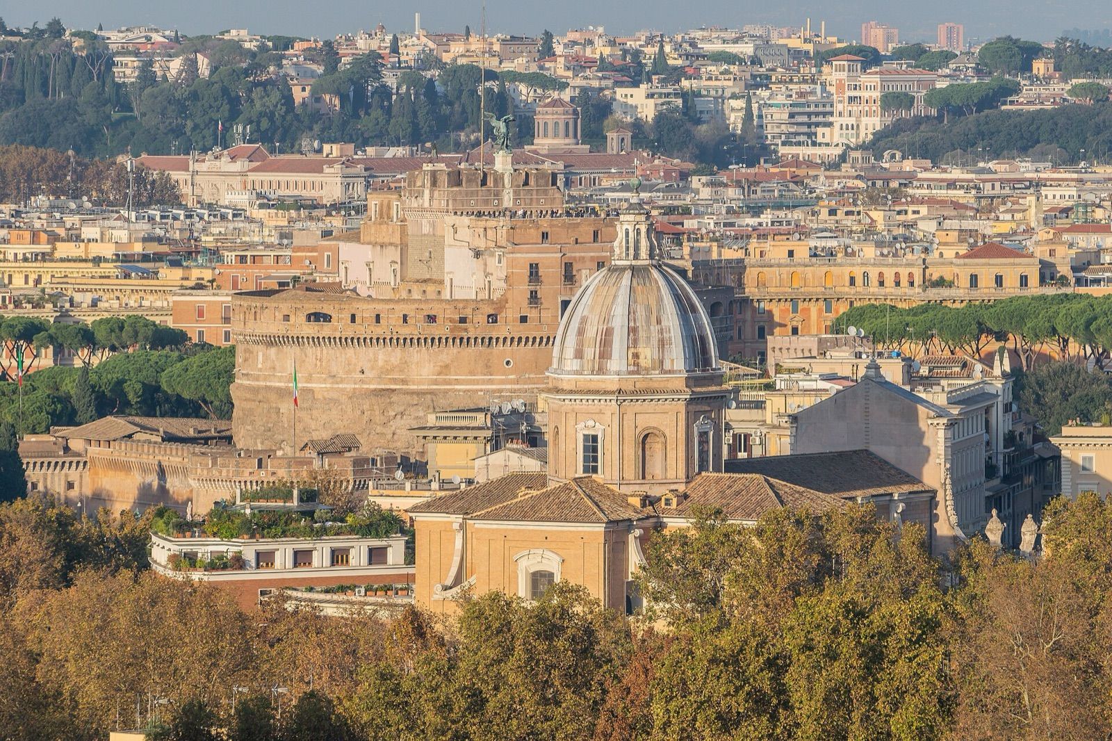 Castel Sant'Angelo and the dome of San Giovanni dei Fiorentini seen from the Janiculum Hill in Rome