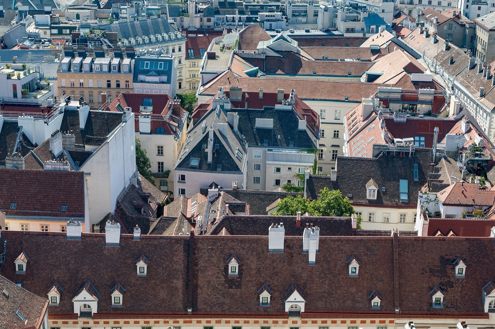 Rooftops of Vienna's Innere Stadt seen from the south tower of St Stephen's Cathedral